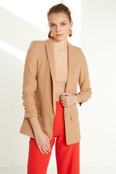 Uzun Yaka Detaylı Kol Büzgülü Blazer Ceket - 36