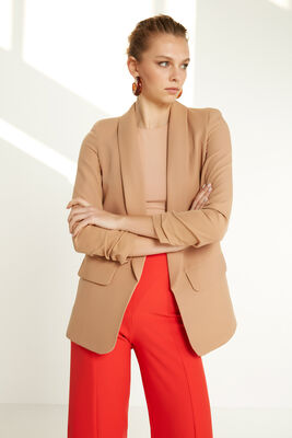 Uzun Yaka Detaylı Kol Büzgülü Blazer Ceket - 37