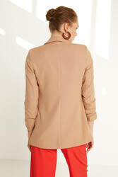 Uzun Yaka Detaylı Kol Büzgülü Blazer Ceket - 40