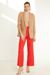 Uzun Yaka Detaylı Kol Büzgülü Blazer Ceket - 38