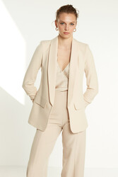 Uzun Yaka Detaylı Kol Büzgülü Blazer Ceket - 1