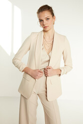 Uzun Yaka Detaylı Kol Büzgülü Blazer Ceket - 3