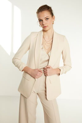 Uzun Yaka Detaylı Kol Büzgülü Blazer Ceket - 3