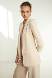 Uzun Yaka Detaylı Kol Büzgülü Blazer Ceket - 4