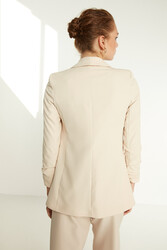 Uzun Yaka Detaylı Kol Büzgülü Blazer Ceket - 5