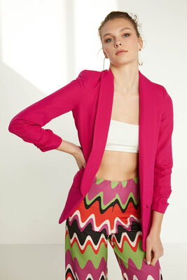 Uzun Yaka Detaylı Kol Büzgülü Blazer Ceket - 27