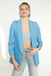 Uzun Yaka Detaylı Kol Büzgülü Blazer Ceket - 22