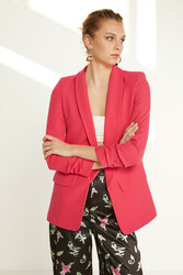 Uzun Yaka Detaylı Kol Büzgülü Blazer Ceket - 18