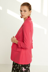 Uzun Yaka Detaylı Kol Büzgülü Blazer Ceket - 20