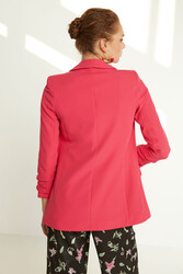 Uzun Yaka Detaylı Kol Büzgülü Blazer Ceket - 21