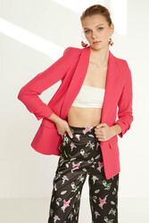 Uzun Yaka Detaylı Kol Büzgülü Blazer Ceket - 17