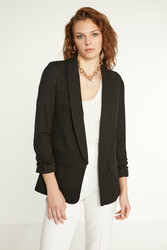 Uzun Yaka Detaylı Kol Büzgülü Blazer Ceket - 13