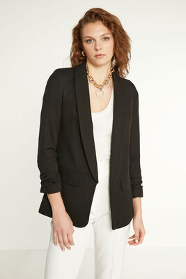 Uzun Yaka Detaylı Kol Büzgülü Blazer Ceket - 13