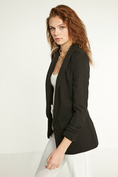 Uzun Yaka Detaylı Kol Büzgülü Blazer Ceket - 14