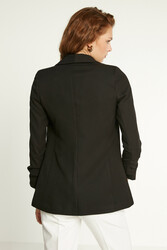 Uzun Yaka Detaylı Kol Büzgülü Blazer Ceket - 16