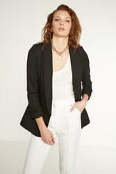 Uzun Yaka Detaylı Kol Büzgülü Blazer Ceket - 12