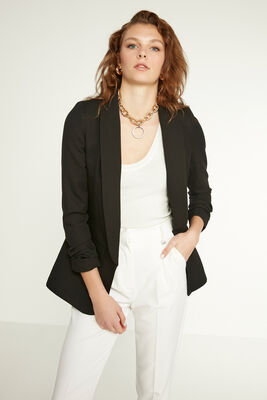 Uzun Yaka Detaylı Kol Büzgülü Blazer Ceket - 12