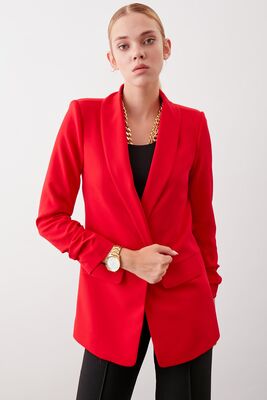 Uzun Yaka Detaylı Kol Büzgülü Blazer Ceket - 41