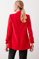 Uzun Yaka Detaylı Kol Büzgülü Blazer Ceket - 42