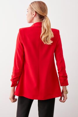 Uzun Yaka Detaylı Kol Büzgülü Blazer Ceket - 42