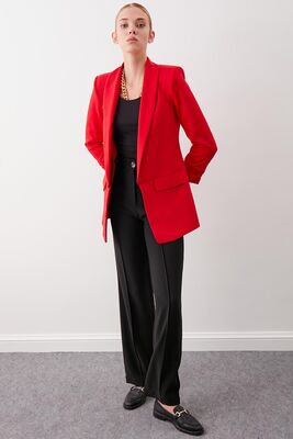 Uzun Yaka Detaylı Kol Büzgülü Blazer Ceket - 43