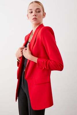 Uzun Yaka Detaylı Kol Büzgülü Blazer Ceket - 46