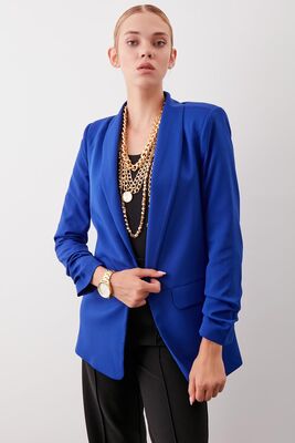 Uzun Yaka Detaylı Kol Büzgülü Blazer Ceket - 47