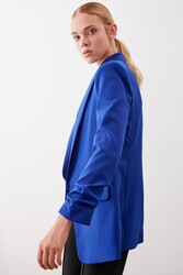 Uzun Yaka Detaylı Kol Büzgülü Blazer Ceket - 49