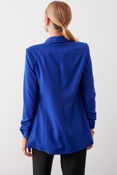 Uzun Yaka Detaylı Kol Büzgülü Blazer Ceket - 50