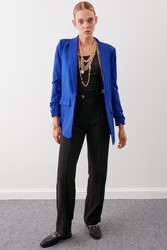 Uzun Yaka Detaylı Kol Büzgülü Blazer Ceket - 51