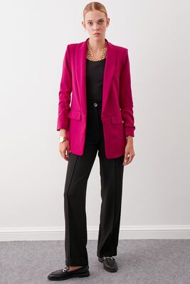 Uzun Yaka Detaylı Kol Büzgülü Blazer Ceket - 52