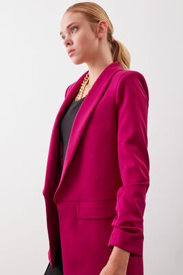 Uzun Yaka Detaylı Kol Büzgülü Blazer Ceket - 53