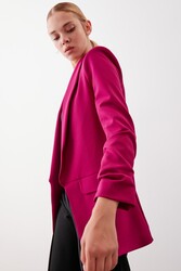 Uzun Yaka Detaylı Kol Büzgülü Blazer Ceket - 54