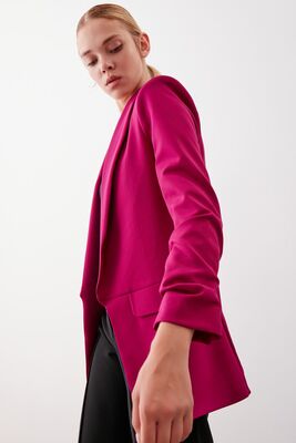 Uzun Yaka Detaylı Kol Büzgülü Blazer Ceket - 54