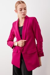Uzun Yaka Detaylı Kol Büzgülü Blazer Ceket - 56