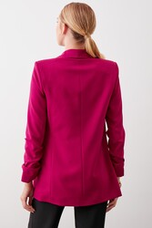 Uzun Yaka Detaylı Kol Büzgülü Blazer Ceket - 57