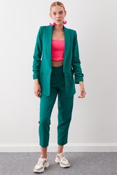 Uzun Yaka Detaylı Kol Büzgülü Blazer Ceket - 9