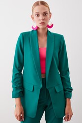 Uzun Yaka Detaylı Kol Büzgülü Blazer Ceket - 7