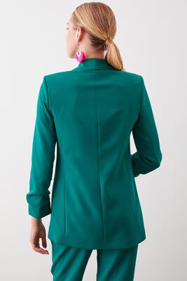 Uzun Yaka Detaylı Kol Büzgülü Blazer Ceket - 11