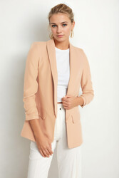 Uzun Yaka Detaylı Kol Büzgülü Blazer Ceket - 58