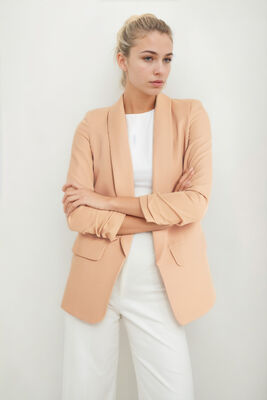 Uzun Yaka Detaylı Kol Büzgülü Blazer Ceket - 60