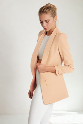 Uzun Yaka Detaylı Kol Büzgülü Blazer Ceket - 61