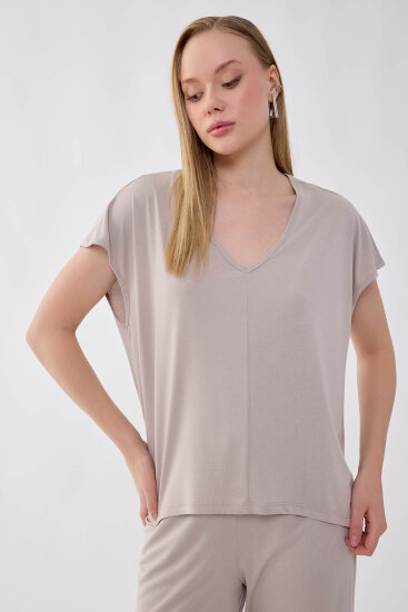 V Yaka Arkası Uzun Bluz - 2