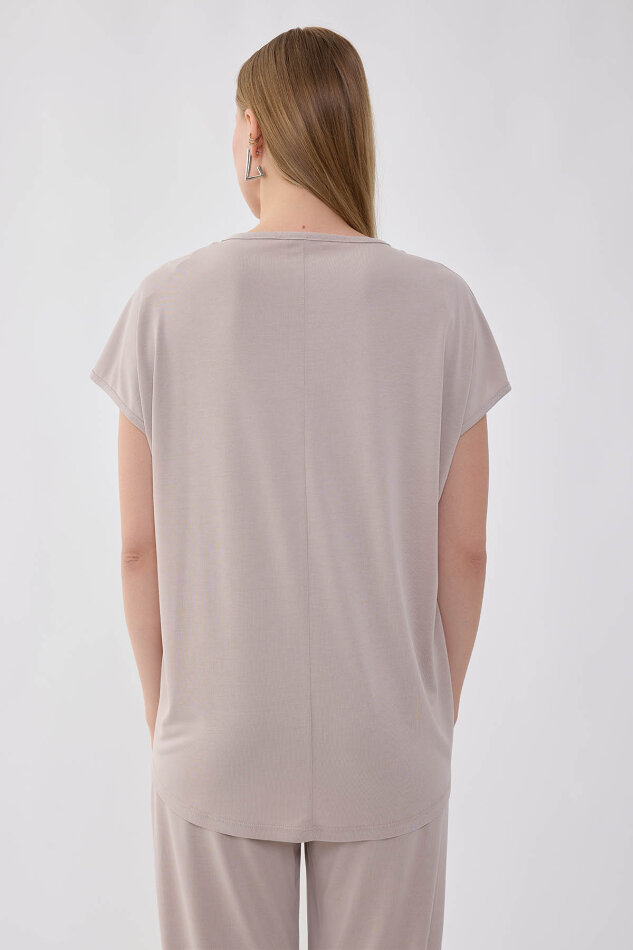 V Yaka Arkası Uzun Bluz - 5