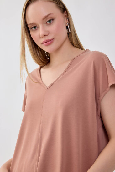 V Yaka Arkası Uzun Bluz - 9