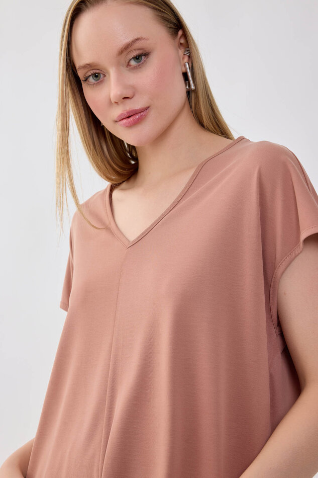 V Yaka Arkası Uzun Bluz - 9