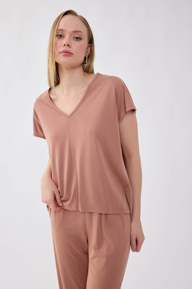 V Yaka Arkası Uzun Bluz - 11