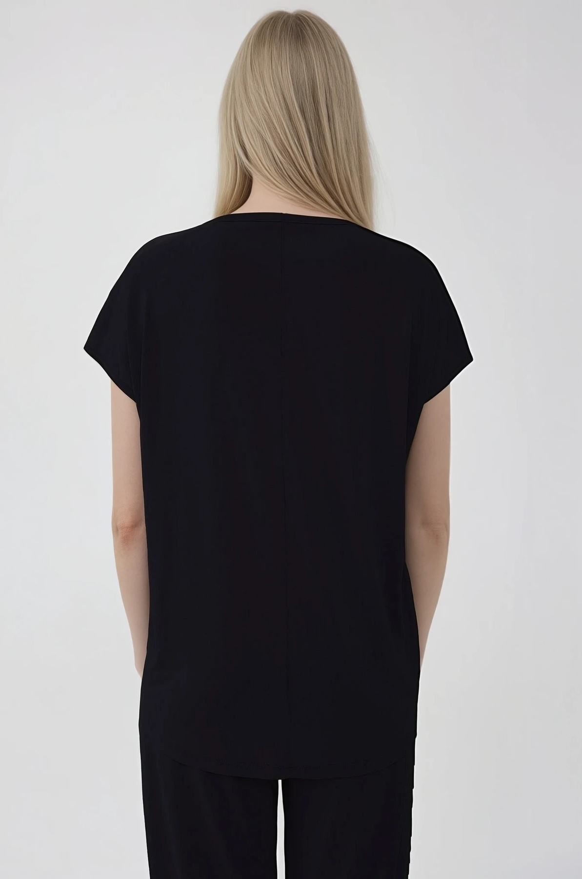 V Yaka Arkası Uzun Bluz - Thumbnail