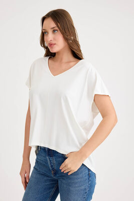 V Yaka Arkası Uzun Salaş Modal Bluz - 2