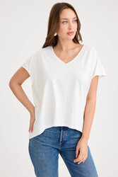 V Yaka Arkası Uzun Salaş Modal Bluz - 3